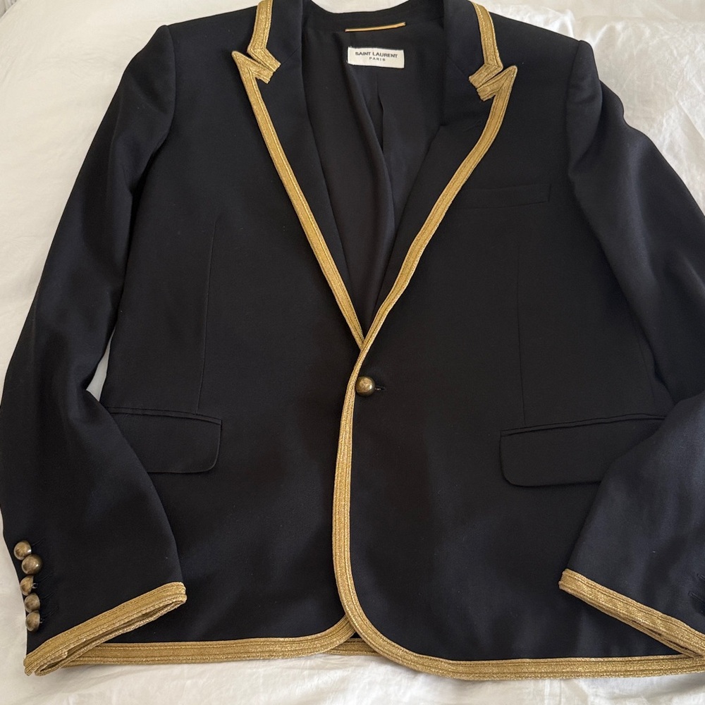 YSL Saint Laurent Elegant Black Jacket with Gold Accent